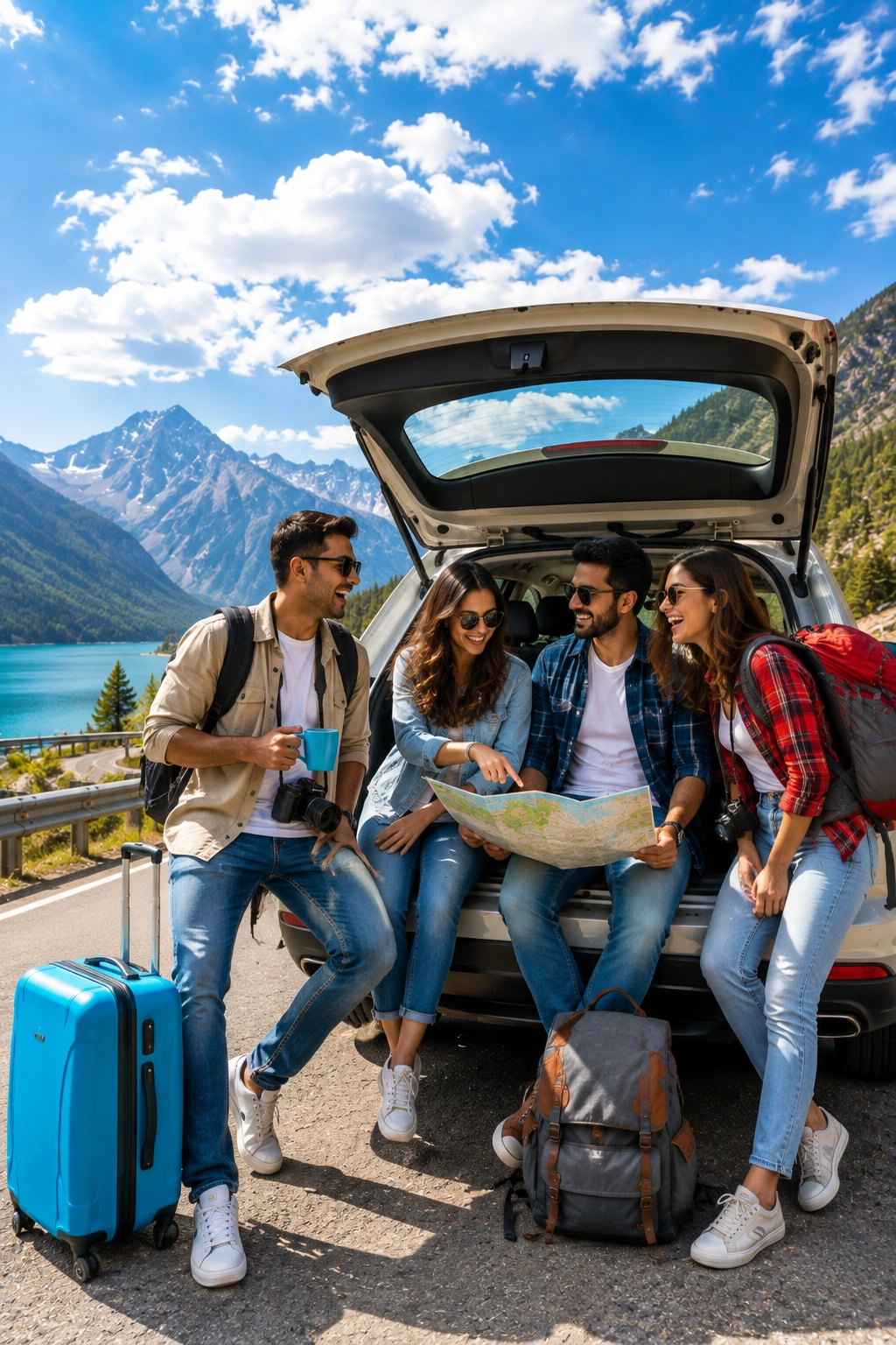 Group of friends travelling together
