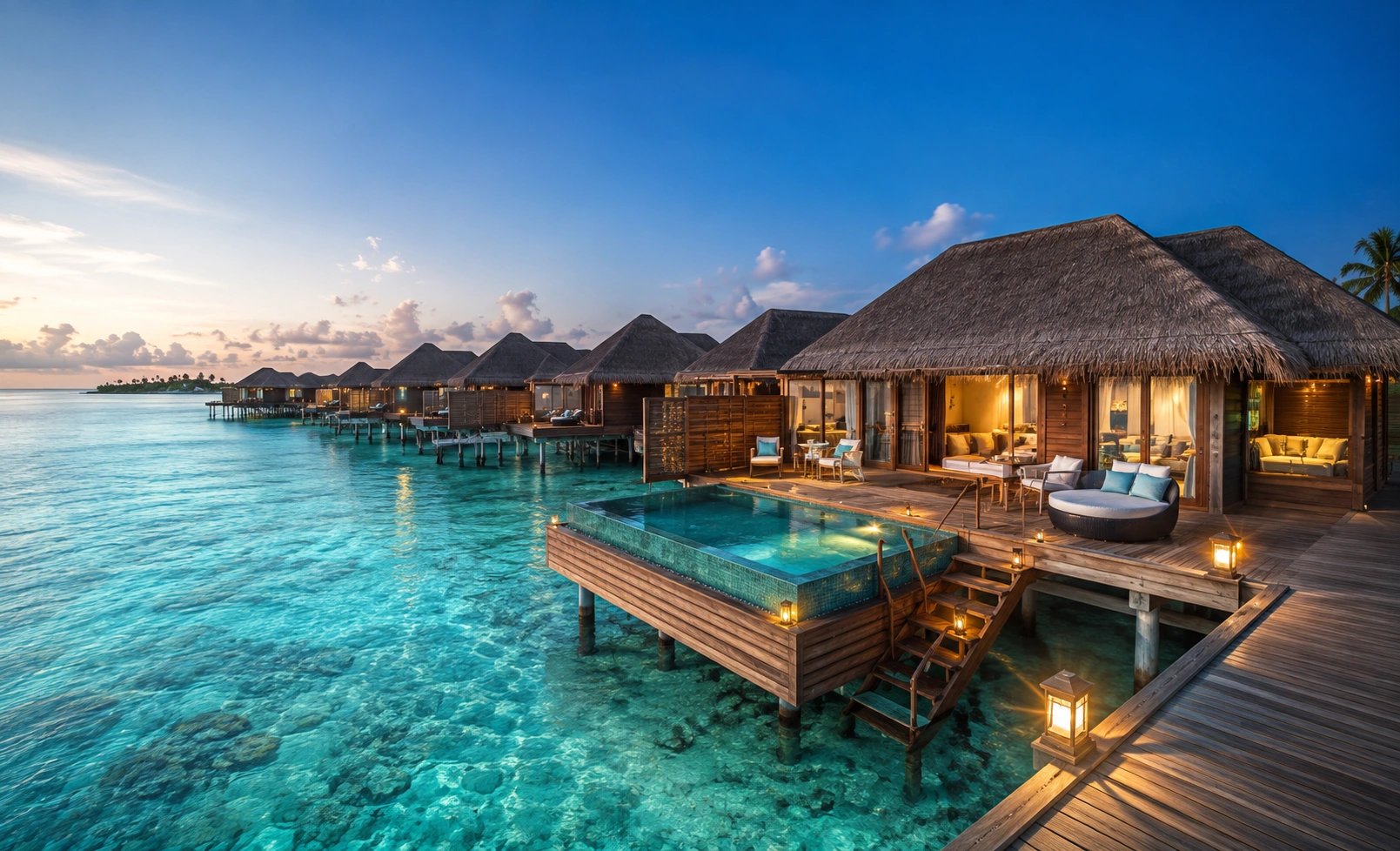 Overwater villas in the Maldives