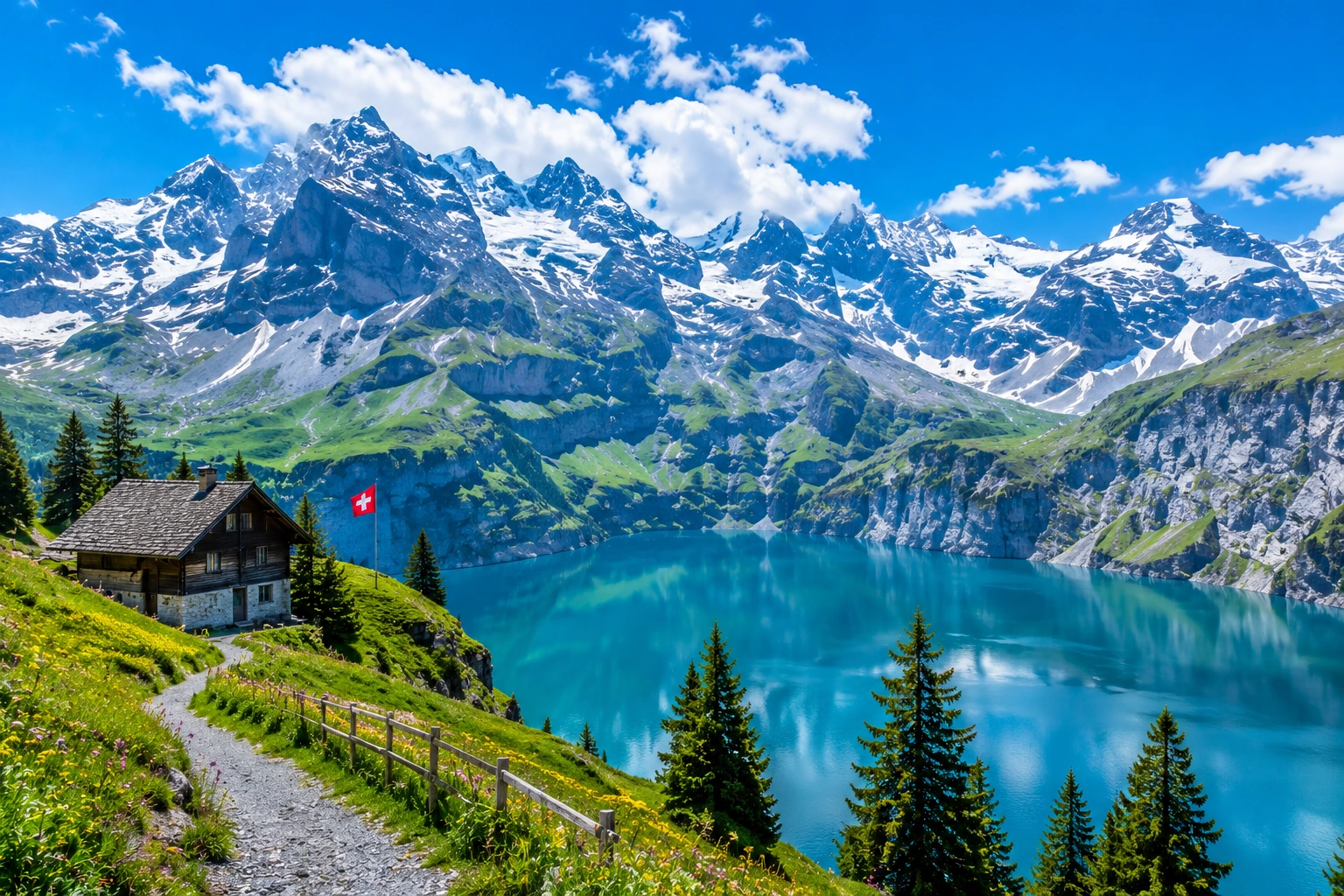Swiss Alps and alpine lake