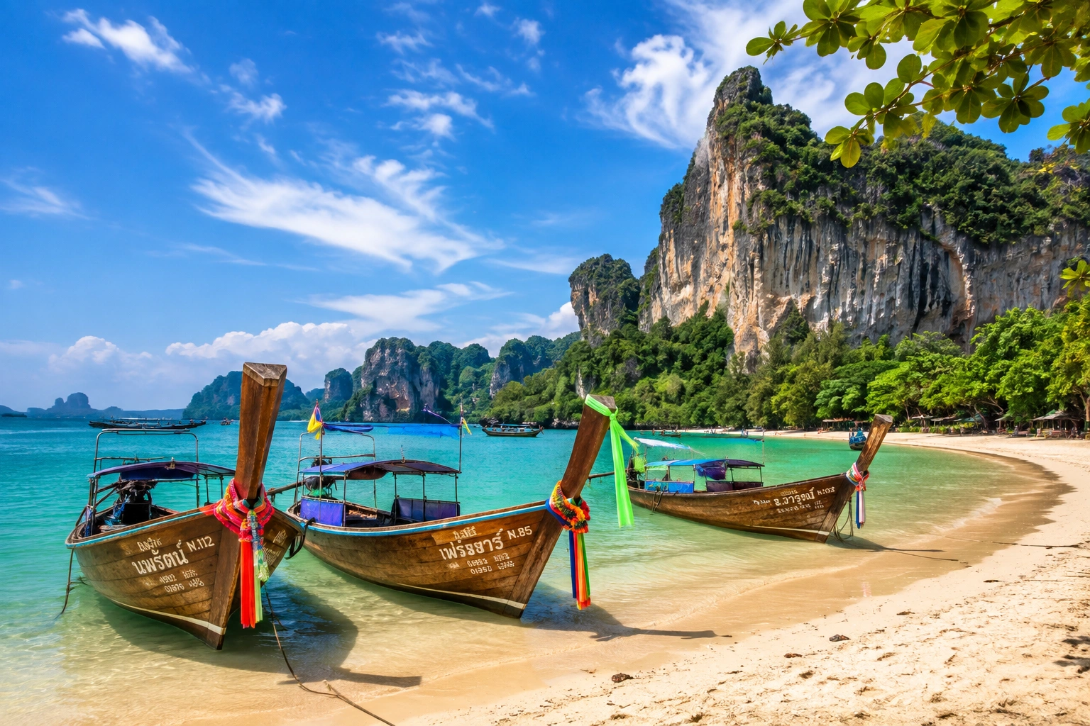 Longtail boats on a Thailand beach