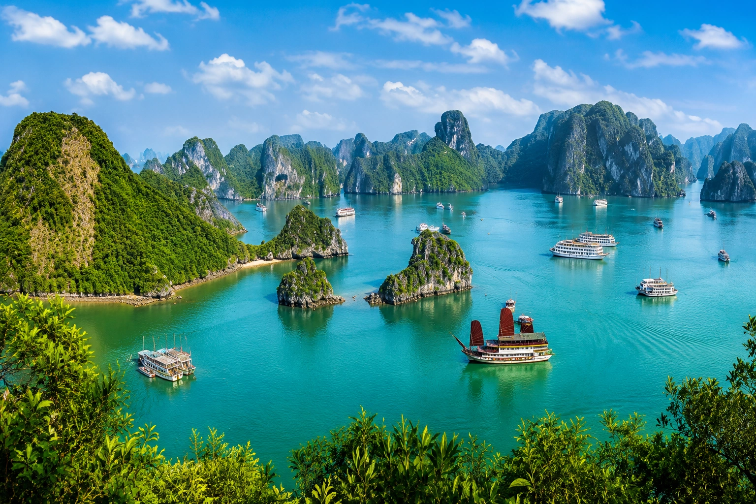 Ha Long Bay limestone islands in Vietnam